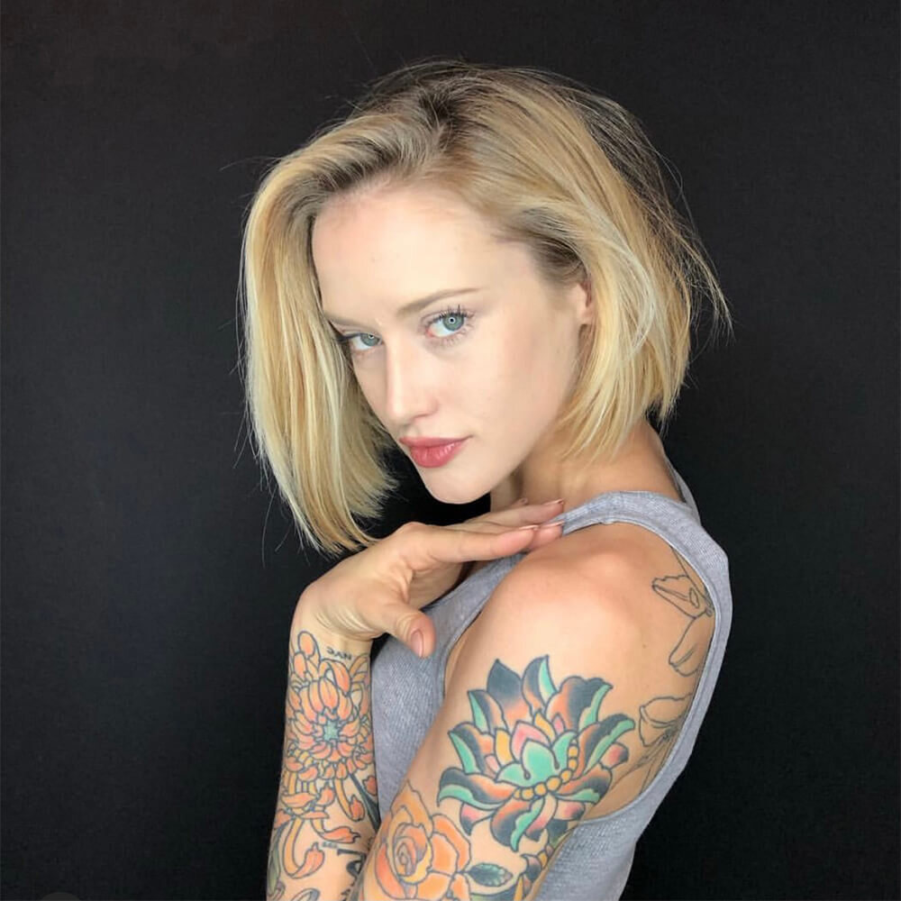 Blonde bob with a clean rounded line on a studio backdrop, Red Market New York
