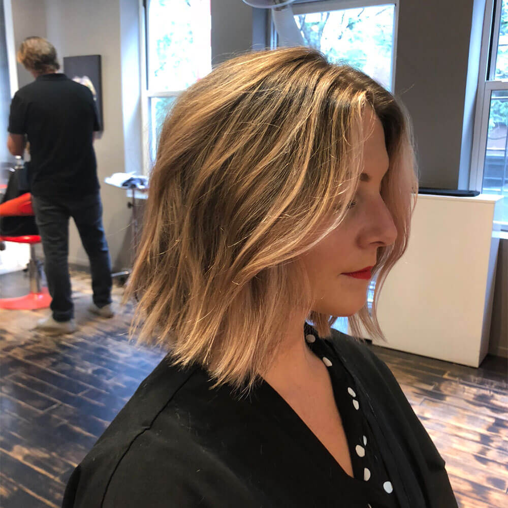 Hand-painted blonde balayage, lived-in bob